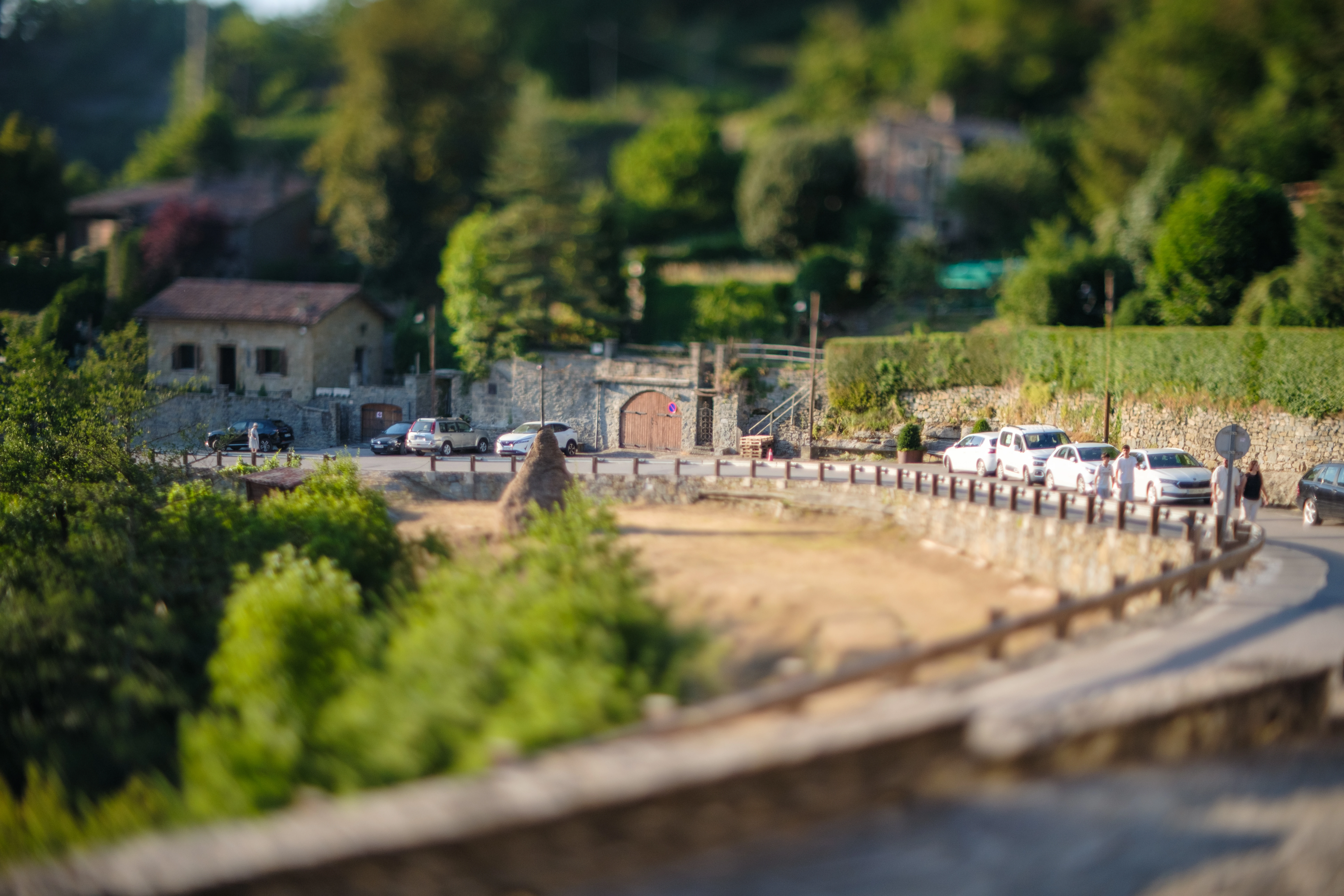 A roadside scene in Rupit rendered with a miniature-like plane of focus