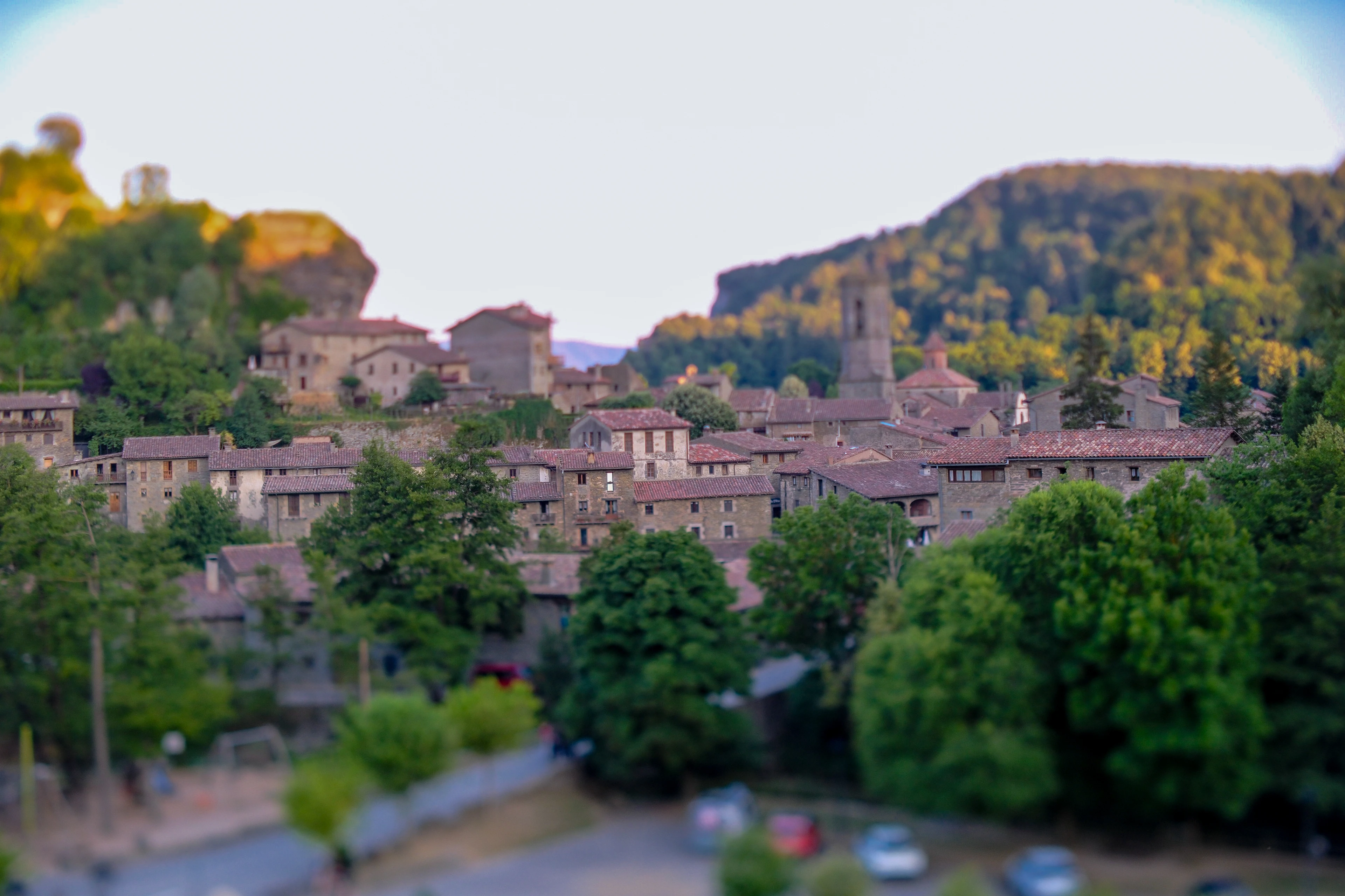 Rupit village seen from above with a narrow band of focus